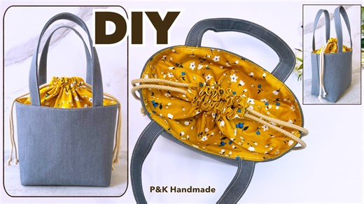 Diy Unique Drawstring Tote Bag | Sewing Tutorial Step by Step At Home | #diy #handmade #sewing #diyprojects #totebag #diybag #diyideas #bag #drawstringbag | P&K Handmade