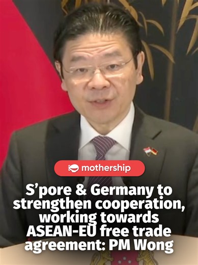 While recognising that an ASEAN-European Union free trade agreement will be challenging, Prime Minister Lawrence Wong has confidence that progress is being made, as the EU has started establishing bilateral FTAs with individual ASEAN countries. PM Wong was speaking during a joint press conference with German Chancellor Friedrich Merz on Oct. 27. Merz is visiting Singapore from Oct. 27 to 28 at the invitation of PM Wong. This is Merz’s first visit to Singapore as Chancellor. #mothershipabroad #ne