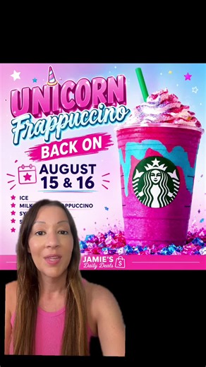 Starbucks unicorn Frappuccino will be back for the weekend of August 15 and 16th at select coffee houses!##creatorsearchinsights##starbucks##starbucksunicornfrappuccino##jamiesdailydeals