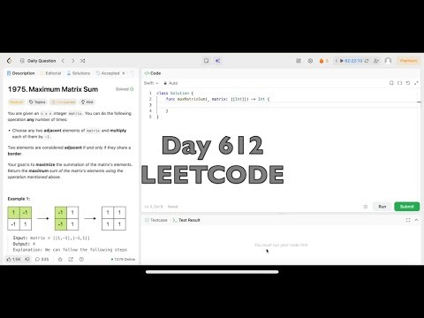 Day 612: LeetCode Problem 1975. Maximum Matrix Sum - Swift