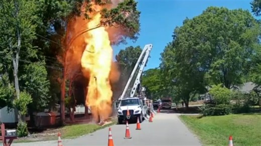 Power line spark ignites natural gas leak in dramatic video from North Carolina