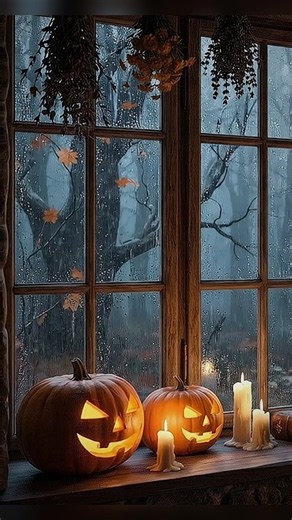 Cozy Halloween Rain Ambience 🎃 Rainy Window & Sleeping Black Cat #shorts