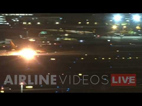 DHL cargo plane sends up flames while landing in Los Angeles