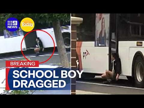 JUST IN: Terrifying footage of boy dragged 350 metres by school bus | 9 News Australia