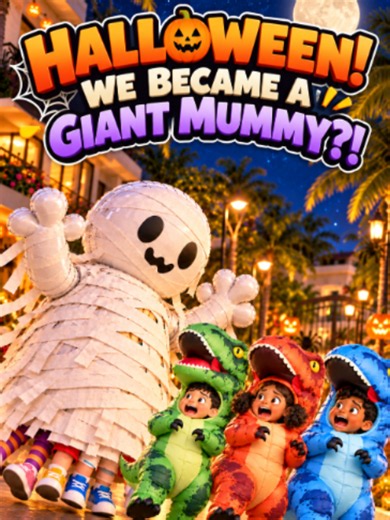 HALLOWEEN! WE BECAME A GIANT MUMMY?! 🎃👻😱 Halloween night turns into complete chaos when Yui, Haw Haw, Toby, and Daisy are chased by three roaring dinosaur kids! While hiding inside a neighbor’s decorated yard, Daisy gets a BIG idea. Using mummy bandages, giant foil-balloon hands, and an enormous mummy head, the four children combine into one GIANT MUMMY! HAPPY HALLOWEEN from Haw & Yui World! 🎃 #HawAndYuiWorld #Halloween #GiantMummy #KidsAnimation #FamilyComedy #TrickOrTreat #FunnyKids #Paren