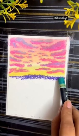 Beautiful Sunset art for Beginners✨ Easy Drawing for beginner #oilpastel #drawing #short #landscape