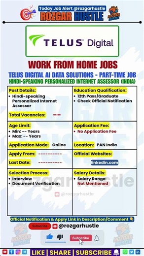 TELUS International Work From Home Jobs 2026 🔥 Part-Time Hindi Remote Jobs | Hindi Internet Assessor