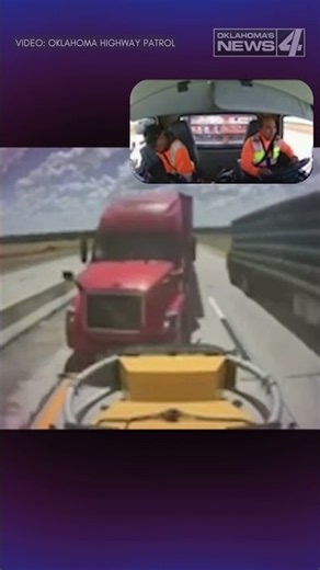Oklahoma Highway Patrol trooper narrowly avoids collision, semi hits attenuator truck