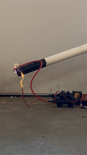 This is a high-voltage plasma arc generated using a flyback transformer driven by a ZVS Driver
