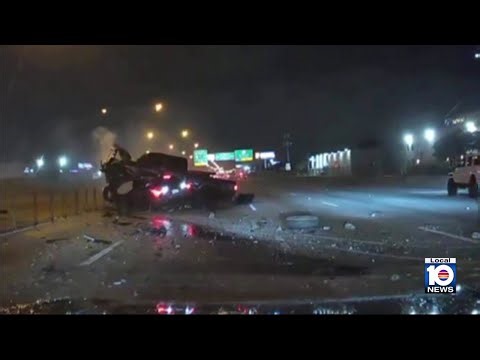 Dashcam shows truck go airborne onto car in Doral crash, driver survives
