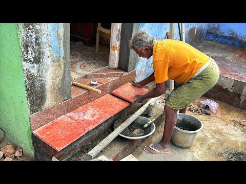 Stairs Tile Construction of Entrance Design |Steps Tile Fitting Accurately with Cement mixer