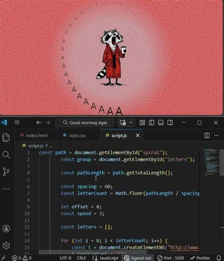 How to create Tiger good morning by using HTML,CSS and JAVASCRIPT in VS code.
