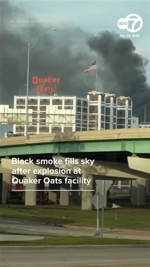 Black smoke fills sky after explosion at Quaker Oats facility
