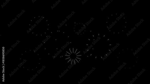 Circle burst motion graphics, fireworks line blast, shiny geometric pop up animation, circular explosion effects, looping elements for black screen background, transition. 4k