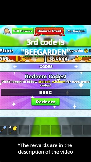 *All* working codes on bee garden (roblox) #roblox #gaming #beegarden #shorts