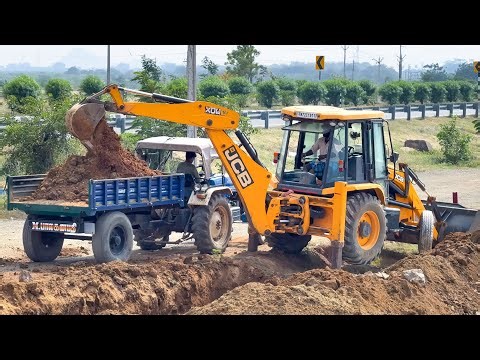 JCB 3DX Dig and Loading Mud Swaraj 735 XM Tractor for Drainage Trench | Speedy Jcb | jcb video