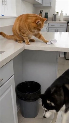 Cat Disposes Of Evidence In A Trash Can