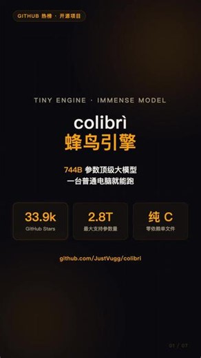 不用H100，一台普通电脑跑744B大模型！纯C开源引擎colibri爆火GitHub #GitHub热榜 #开源项目 #大模型 #AI推理 #程序员