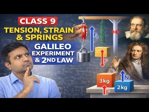 Tension, Strain & Spring Explained | Galileo Experiment + Newton’s 2nd Law | Class 9 Physics
