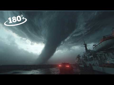VR 180 City Destroyed by Tornado & Ship Survival 3D Virtual Reality interactive video