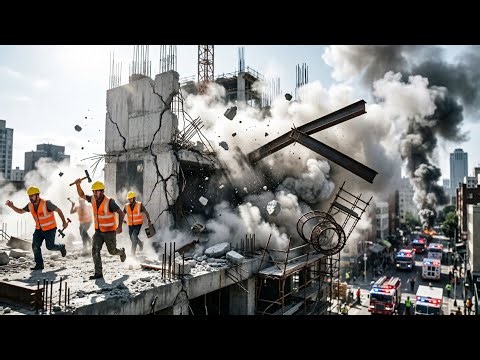 Building Collapse Caught on Camera 😱 | Workers Run for Their Lives!