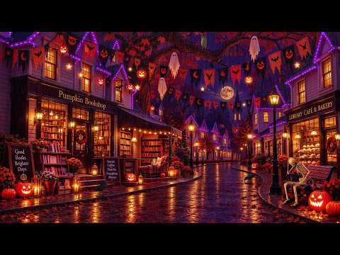 When Halloween Rain Falls on an Old Bookshop🎃 Spooky Halloween Jazz, Pumpkin Glow & Cozy Fall Nights