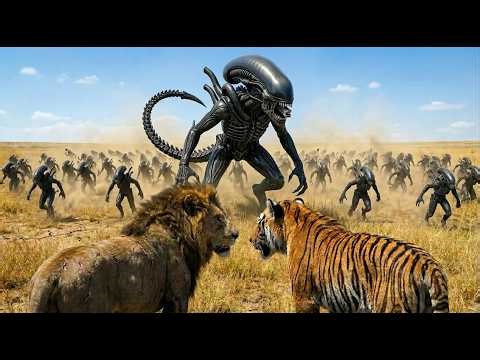 THE rise Of Lions:Simba & Shere Khan vs. Alien Invasion AI short Film #funny #lion #tiger #alien
