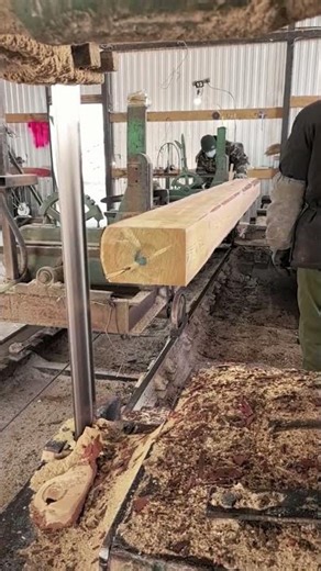 The process of cutting wood with a large saw- Good tools and machinery make work easy