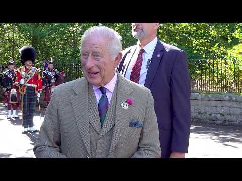 Royal Guard welcome King Charles III to Balmoral Castle in Scotland with Pipes & Drums Aug 2026