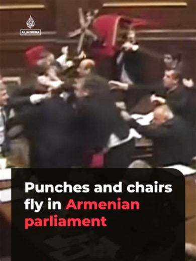 Armenia’s parliament descended into fisticuffs after a ruling-party MP mocked the opposition leader’s family. One opposition MP reportedly suffered a bloody nose, while another had torn clothes. It was the third brawl inside parliament this month.