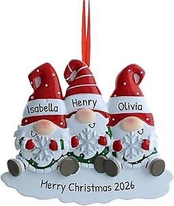 3D Gnome Family of 3 Christmas Ornament 2025 Personalized Family Christmas Ornaments 2025 | Snowflakes Personalized Tree Ornaments Customizable Gifts Holiday Santa Hat Gnomes of Three Ornament