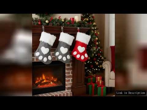 Dog Paw Socks Christmas Tree Decoration with Red Heart Gray Padding Pet Lover Gift for Fireplace Man