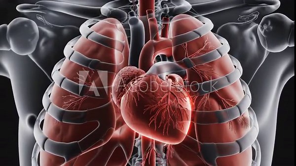 Human Heart and Chest Cavity 3D Model - This video features an anatomical 3D model of a human heart,chest cavity,ribs and lungs.