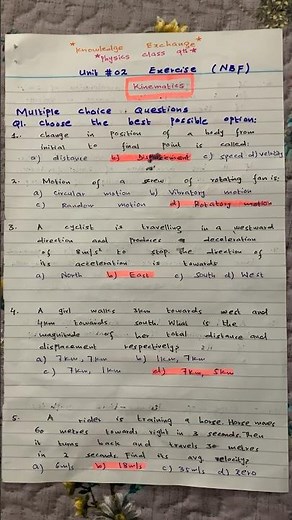 Multiple Choice Questions | Unit 2 | Kinematics | 9th Physics New Book | National Book Foundation