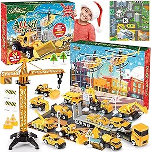 2025 Christmas Advent Calendar,Alloy Construction Engineering Vehicle Toys for 3-8 Year Old Boys Girls 24 Days Countdown Calendar Stocking Stuffer Christmas Countdown Gifts for 3-8 Year Old Boys Girls (Yellow)
