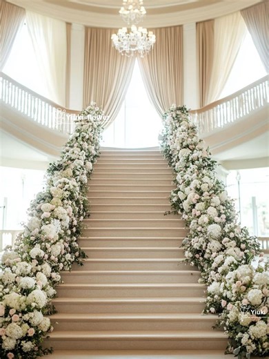 Wedding Flower Runner: White Pale Pink Silk Aisle Decor, Stair Floral Arrangement - Etsy