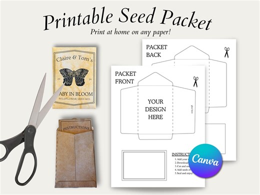 Seed Packet Printable Template | Custom Canva Envelope for Seed Saving | Add Your Design | Bulk Party Favor for Wedding and Baby Shower - Etsy