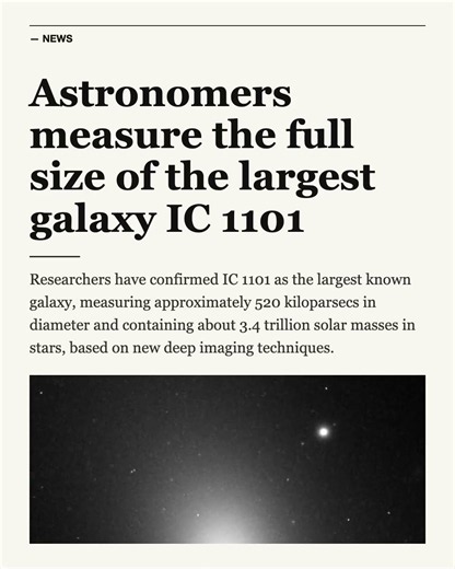 Astronomers measure the full size of the largest galaxy IC 1101