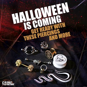 Crazy Factory is the place to be for all Halloween related piercings. You want to glow in the dark? Spook your friends or match your costume? Look no further than the Halloween 2020 collection we curated for you. More than 800 cool items are available now, and with the date approaching fast, you better get going now. 🎃☠️💀🎃☠️👻 https://www.crazy-factory.com/go?X069 | Crazy Factory