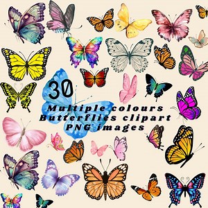 30 Colorful Butterfly Clipart PNG Bundle | Watercolor & Realistic Butterflies | Transparent Background | Digital Download - Etsy