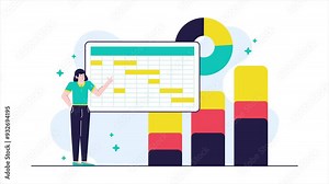 Project management visualization with charts and graphics illustration business animated video