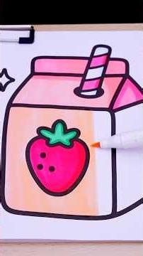Cute Strawberry Milk 🍓🥛 #cozycoloring #cutecoloring #coloringbook #ohuhumarkers #kimmicolors
