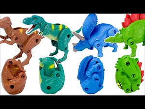 Transform into an egg! Dinosaur toys: Tyrannosaurus, Triceratops, Stegosaurus, Pachycephalosaurus