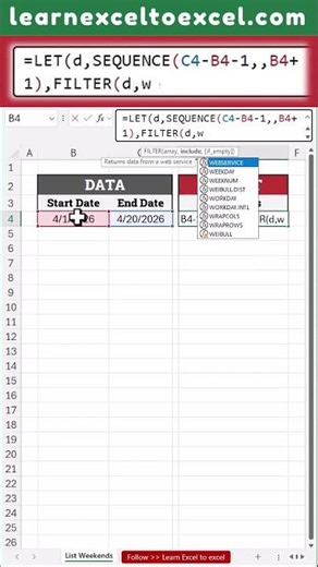 List Weekend only Dates between Dates using Formula in #Excel with #WEEKDAY #SEQUENCE #FILTER