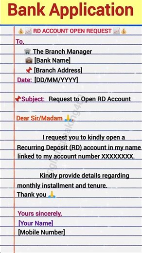 Easy RD Account Opening Application ✍️ | Bank Application Format📝 #trending #shortsfeed