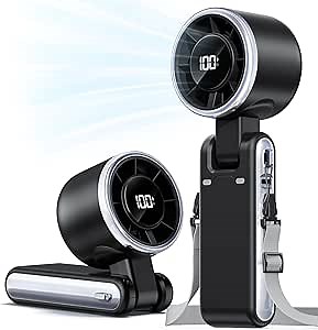 Portable Handheld Turbo Fan - 5 Gear High Speed 4000mAh Rechargeable Mini Personal Hand Fan Blow Cold Air, Battery Operated Travel Essentials, Beach Vacation, Gifts for Women, Men (Black)