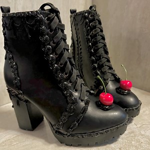Black Cake Icing Gothic Handmade Combat Boot - Etsy