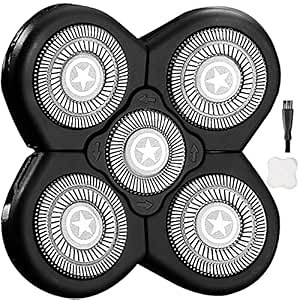 Universal 5 Blades Men's Electric Shaver Replacement Heads (5 Star series) for Head Shaver Universal replacement heads Wet and Dry (5 Blades, Black)