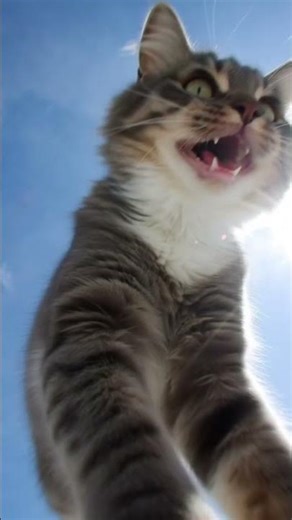 An adorable cat jumping with joyPlayful kitty jump#lit's 10,0000 reach#