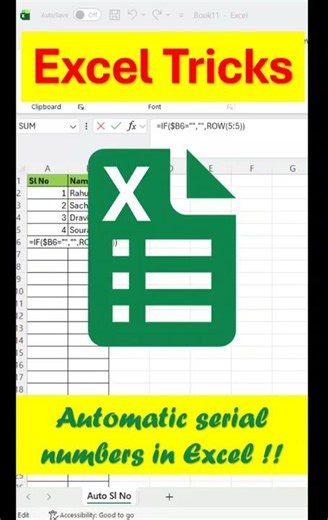 Cool Excel Tricks – Generate serial numbers automatically in Excel !!! #shorts #excel #tipsandtricks